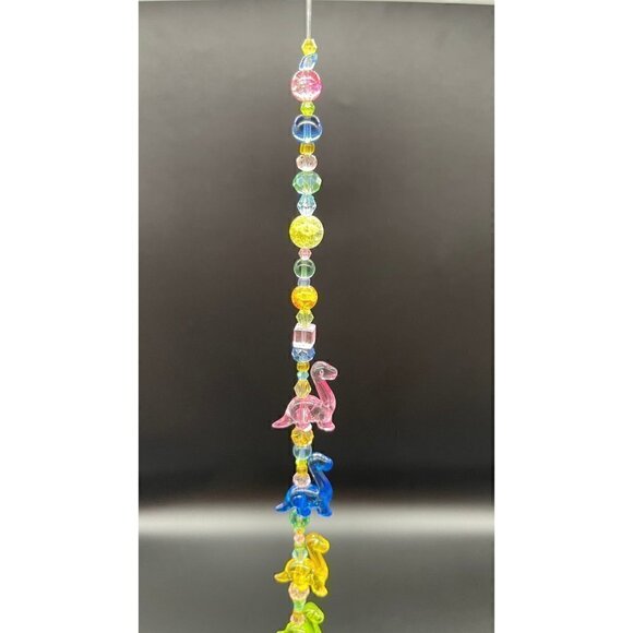 Dinosaur Beaded Suncatcher - Pastel Pink Crystal Prism - Hanging Patio Decor - Picture 9 of 11